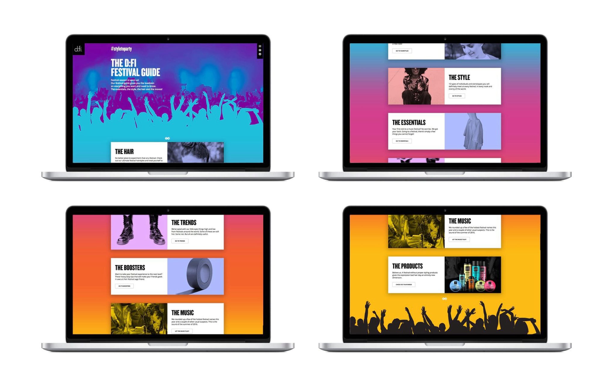 Uppfällda laptops visar d:fi hemsida med deras kampanj
