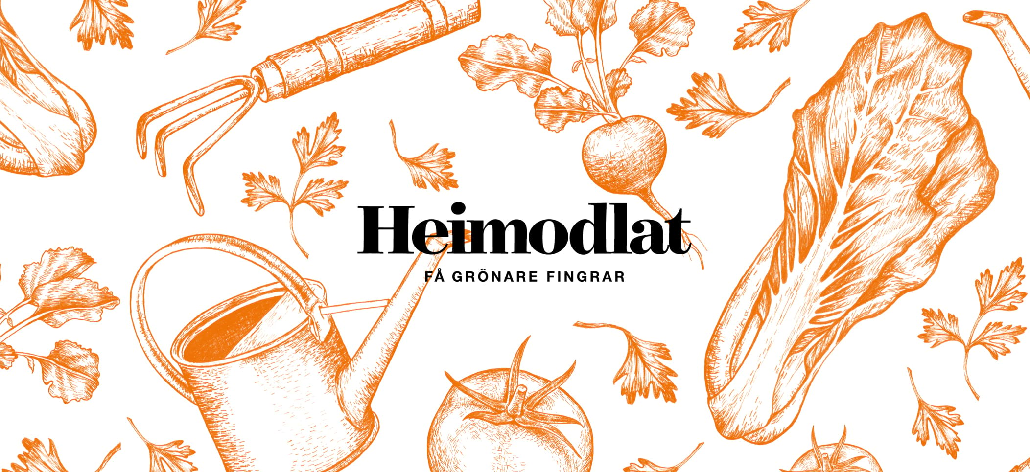 Illustrerad reklam i oranget för Heimstadens kampanj Heimodlat