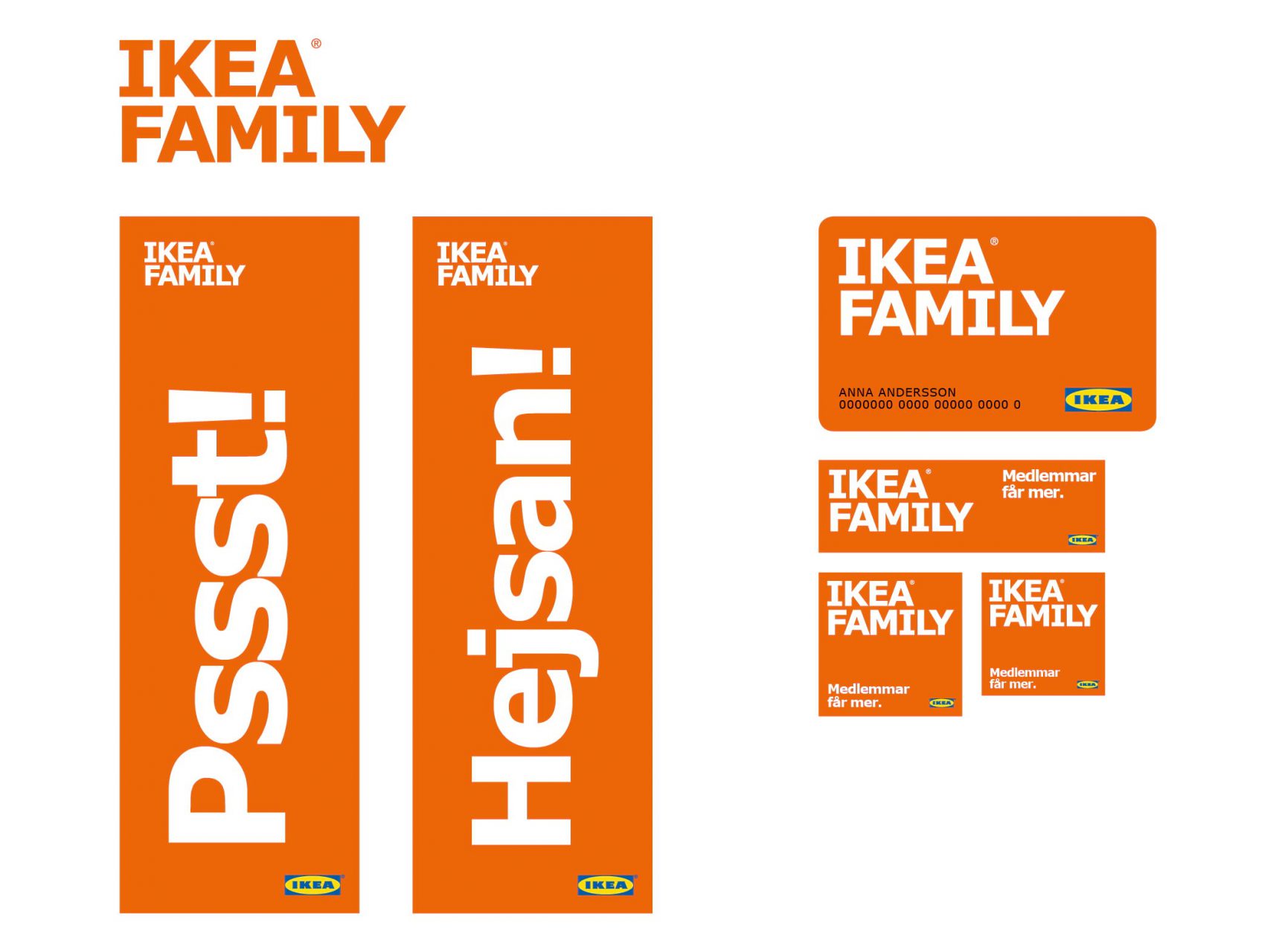 Grafisk profil med trycksaker för ikea family i oranget