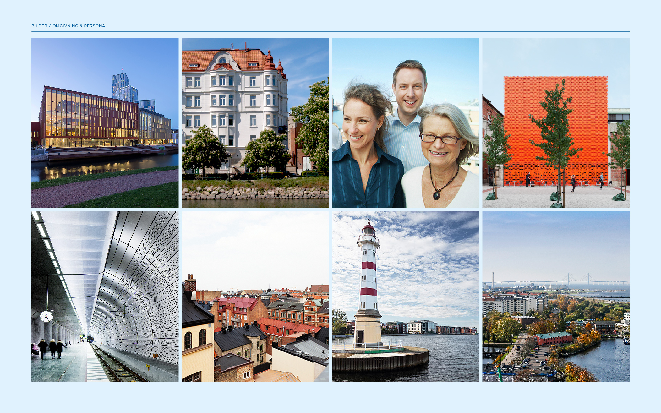 Kollage av bilder på vyer av Malmö stad